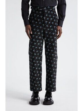 Bode Men's Chicory Cotton Corduroy Straight Trousers Pants Black Floral Size 34